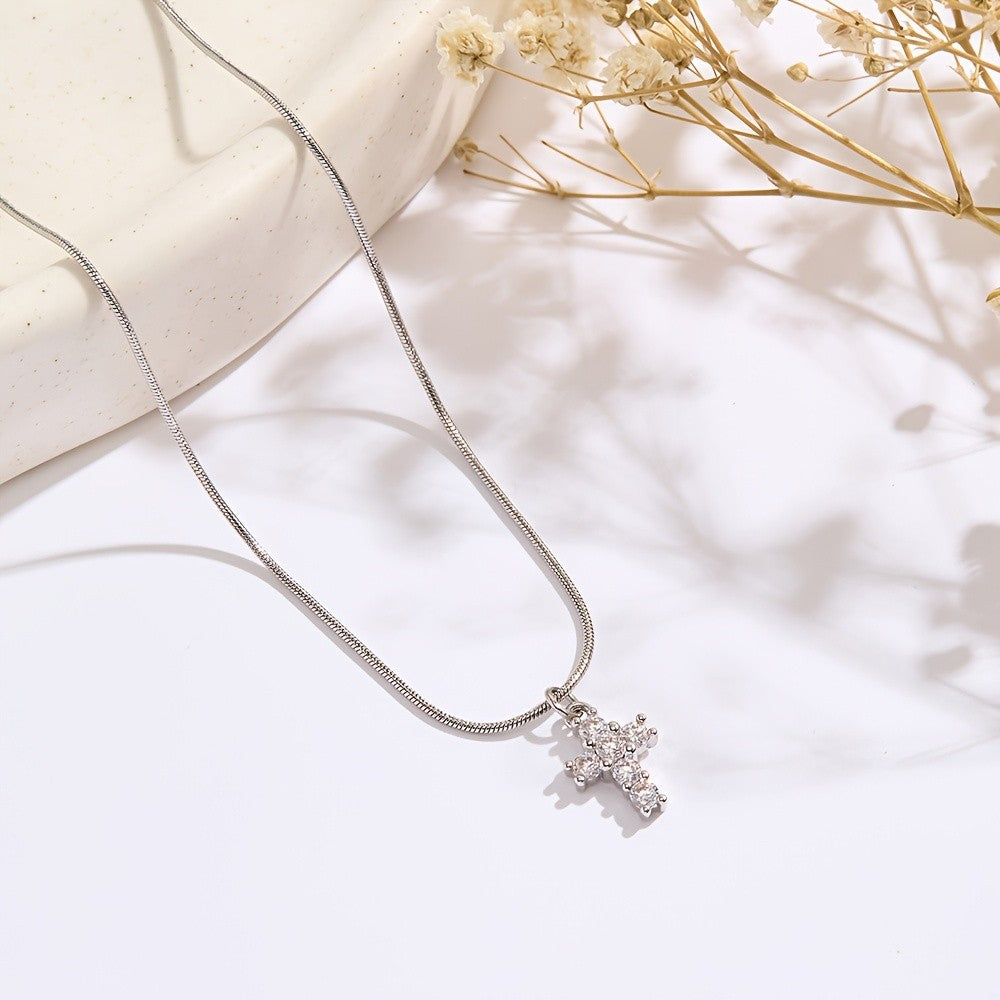 Crystal Cross Snake Chain Necklace