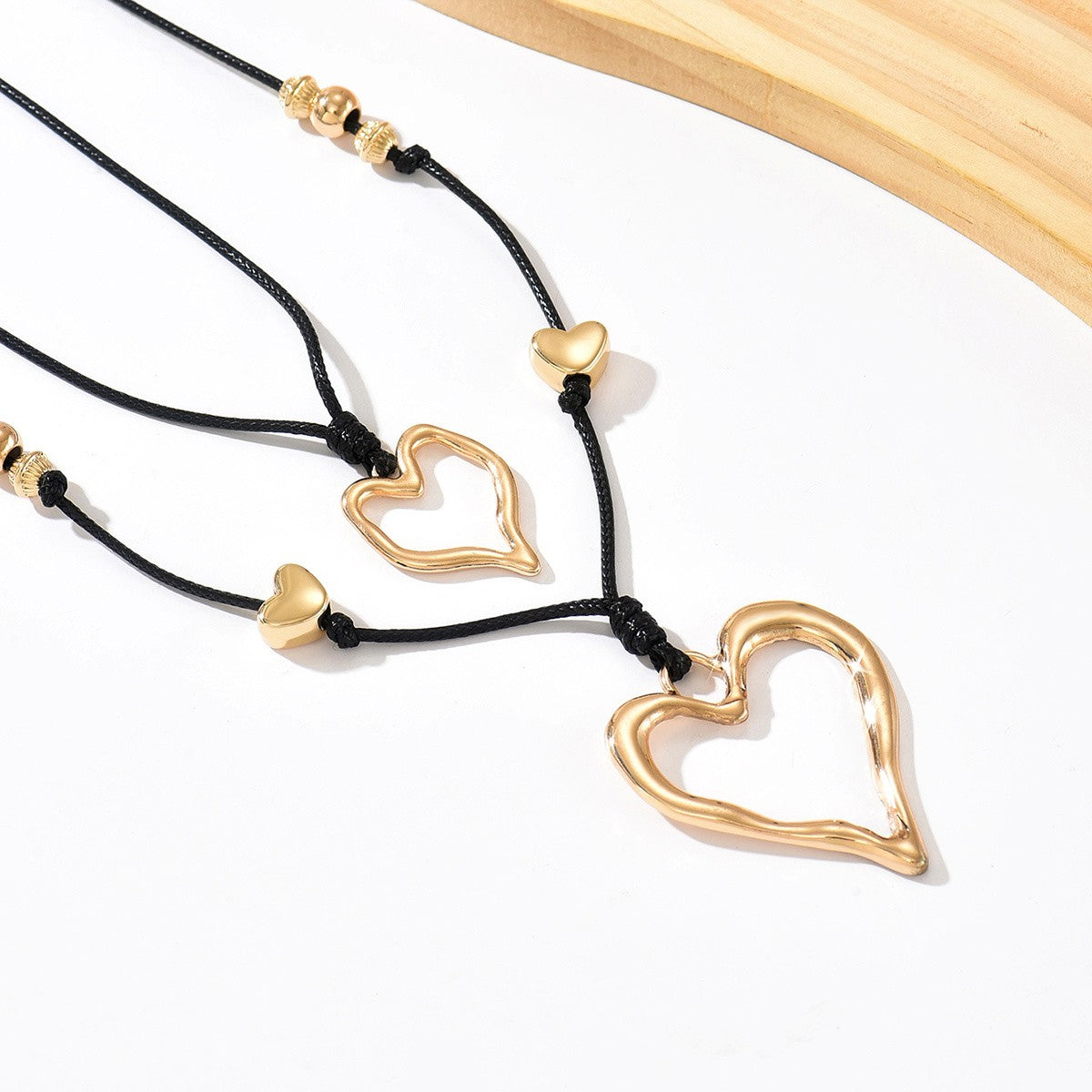 Layered Open Heart Cord Necklace