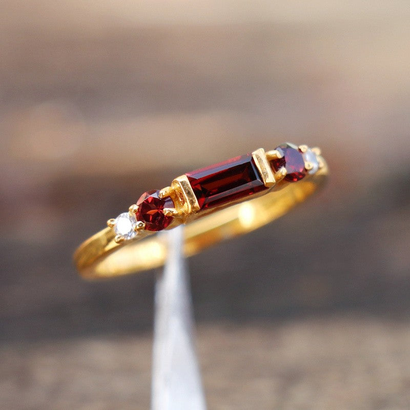 Red Emerald Cut Ring