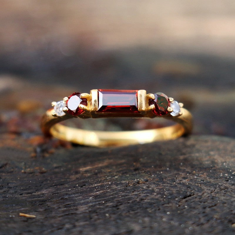 Red Emerald Cut Ring