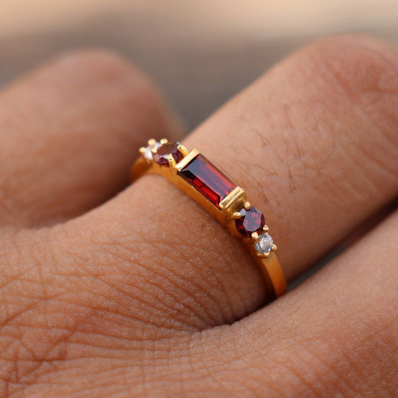 Red Emerald Cut Ring