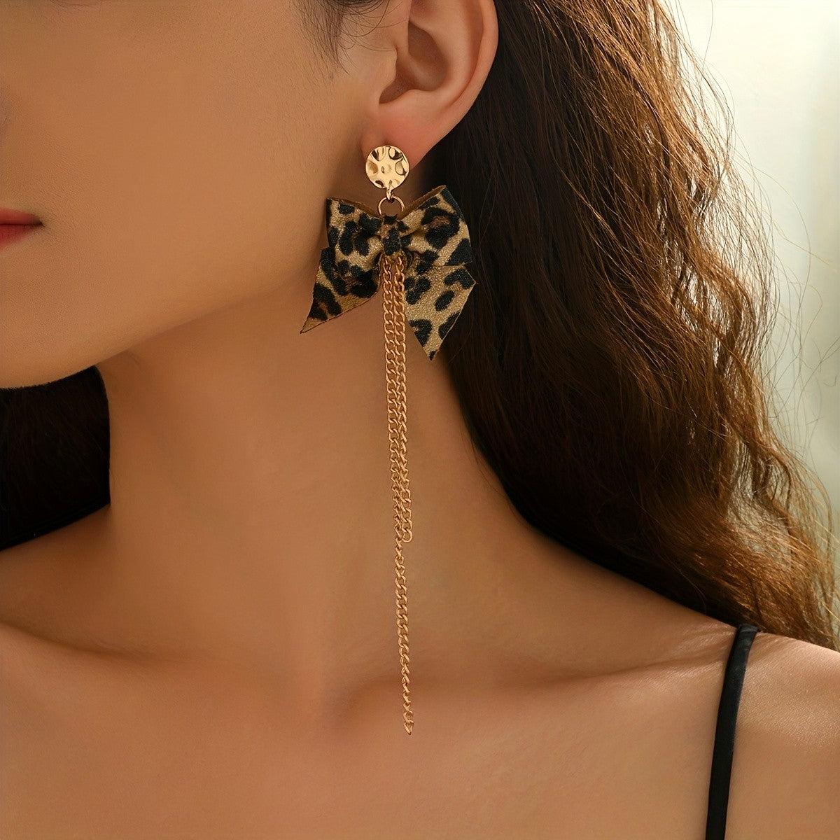 Leopard Bow Tassel Earrings