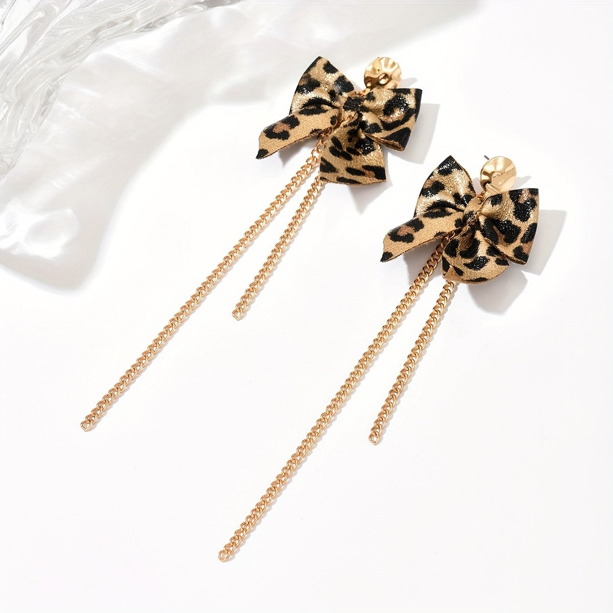 Leopard Bow Tassel Earrings