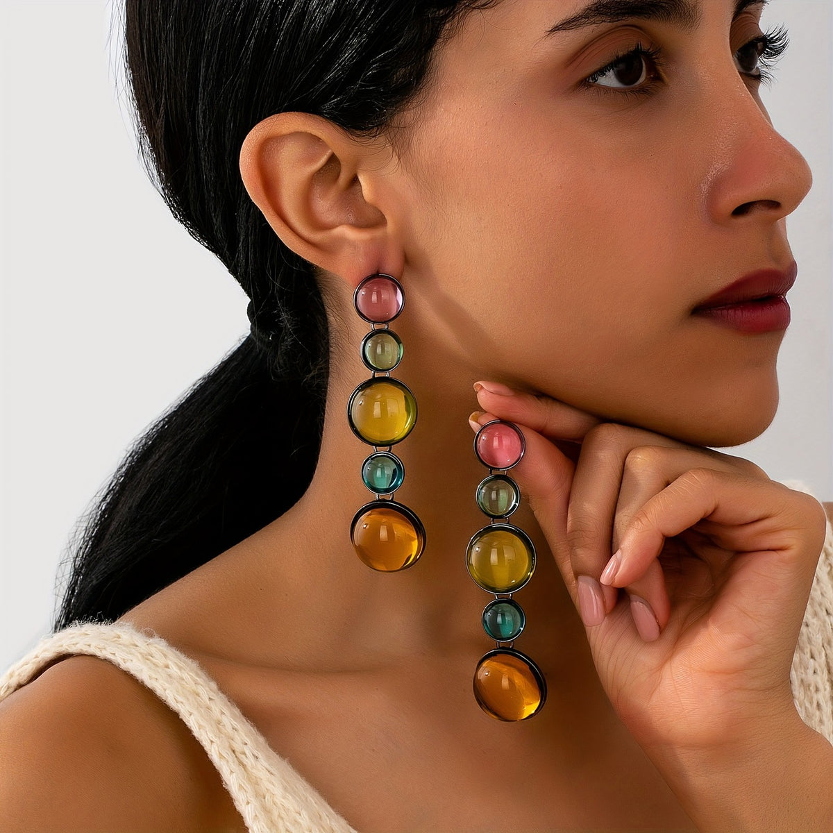 Multicolor Acrylic Disc Drop Earrings