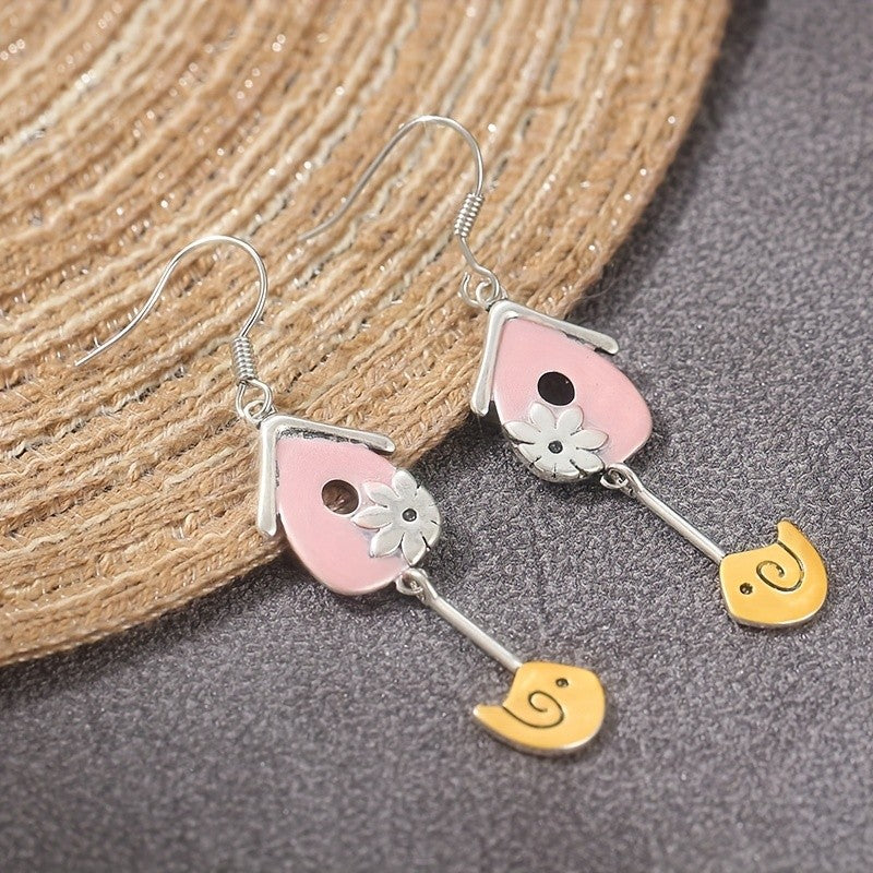 Birdhouse Flower Dangle Earrings