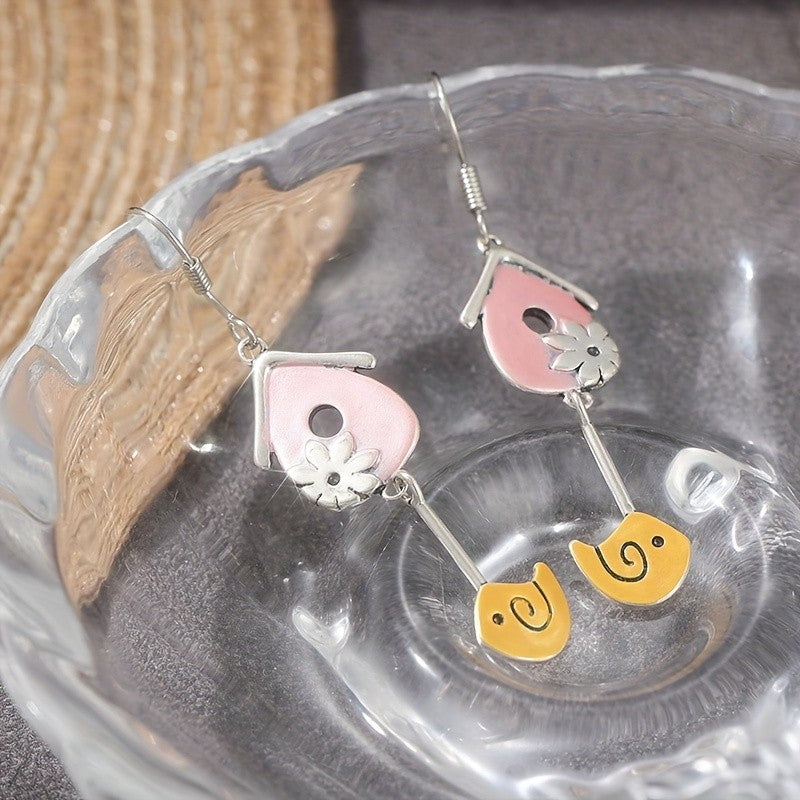 Birdhouse Flower Dangle Earrings