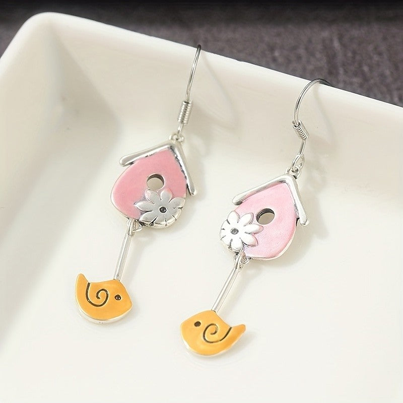 Birdhouse Flower Dangle Earrings