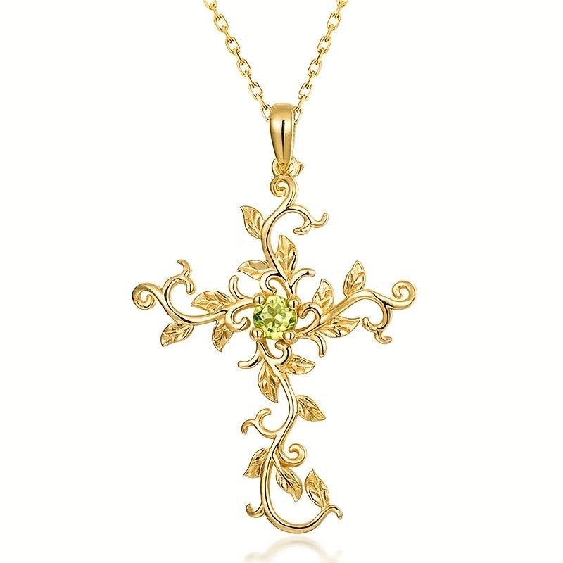 Green Vine Cross Necklace