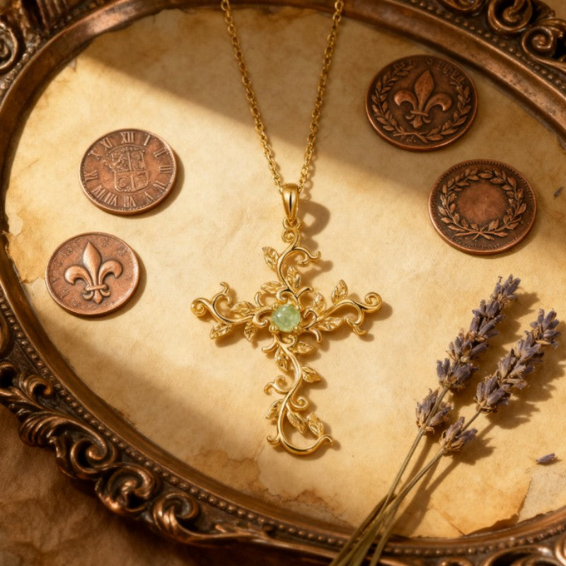 Green Vine Cross Necklace