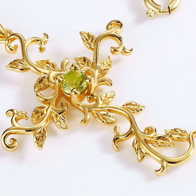 Green Vine Cross Necklace