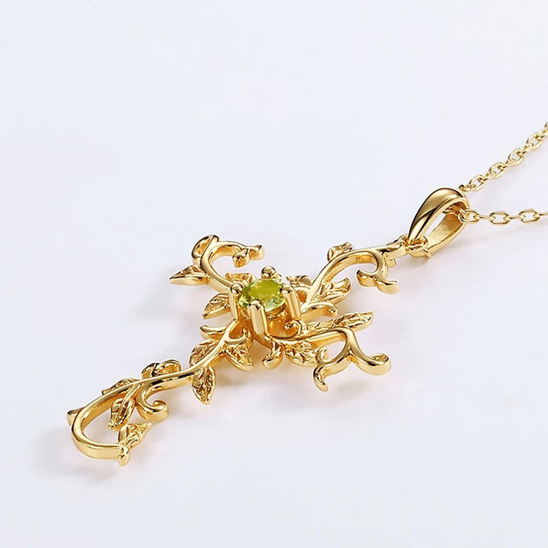 Green Vine Cross Necklace