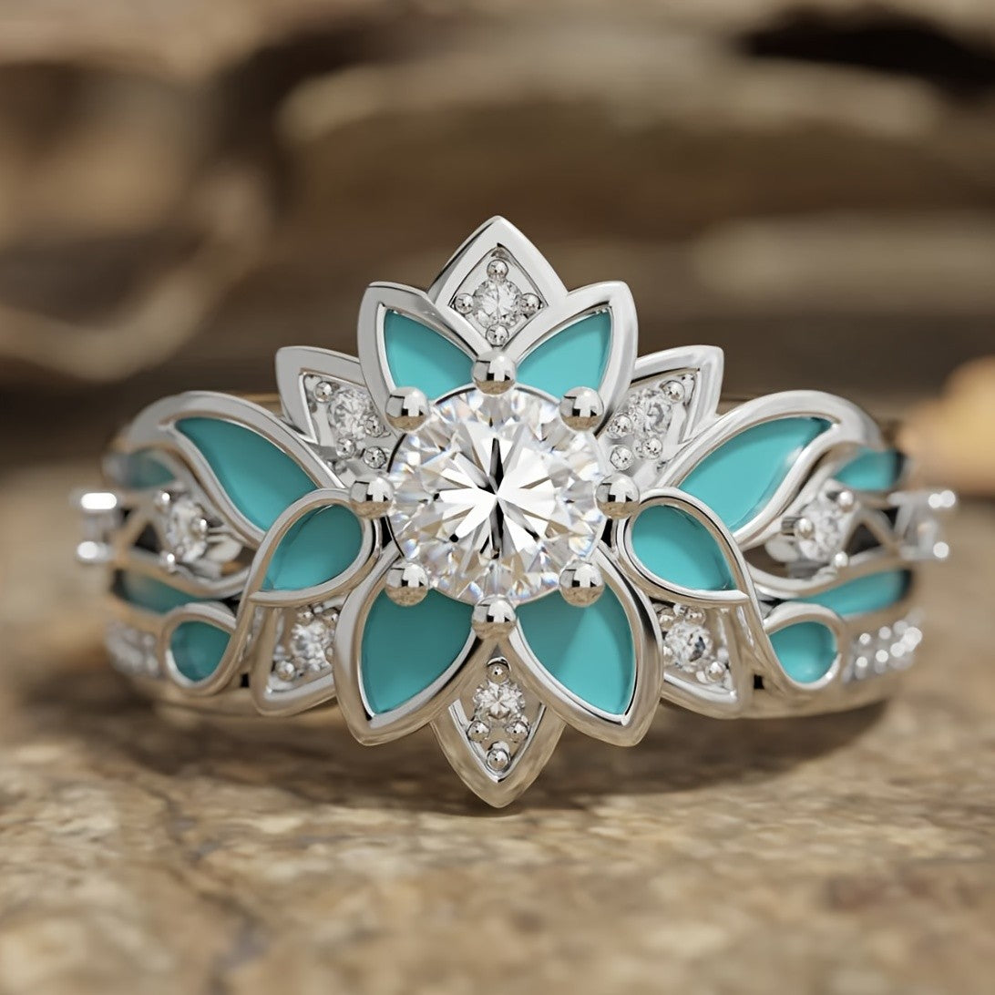 Blue Enamel Flower Ring
