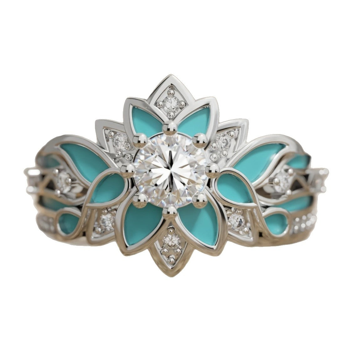 Blue Enamel Flower Ring