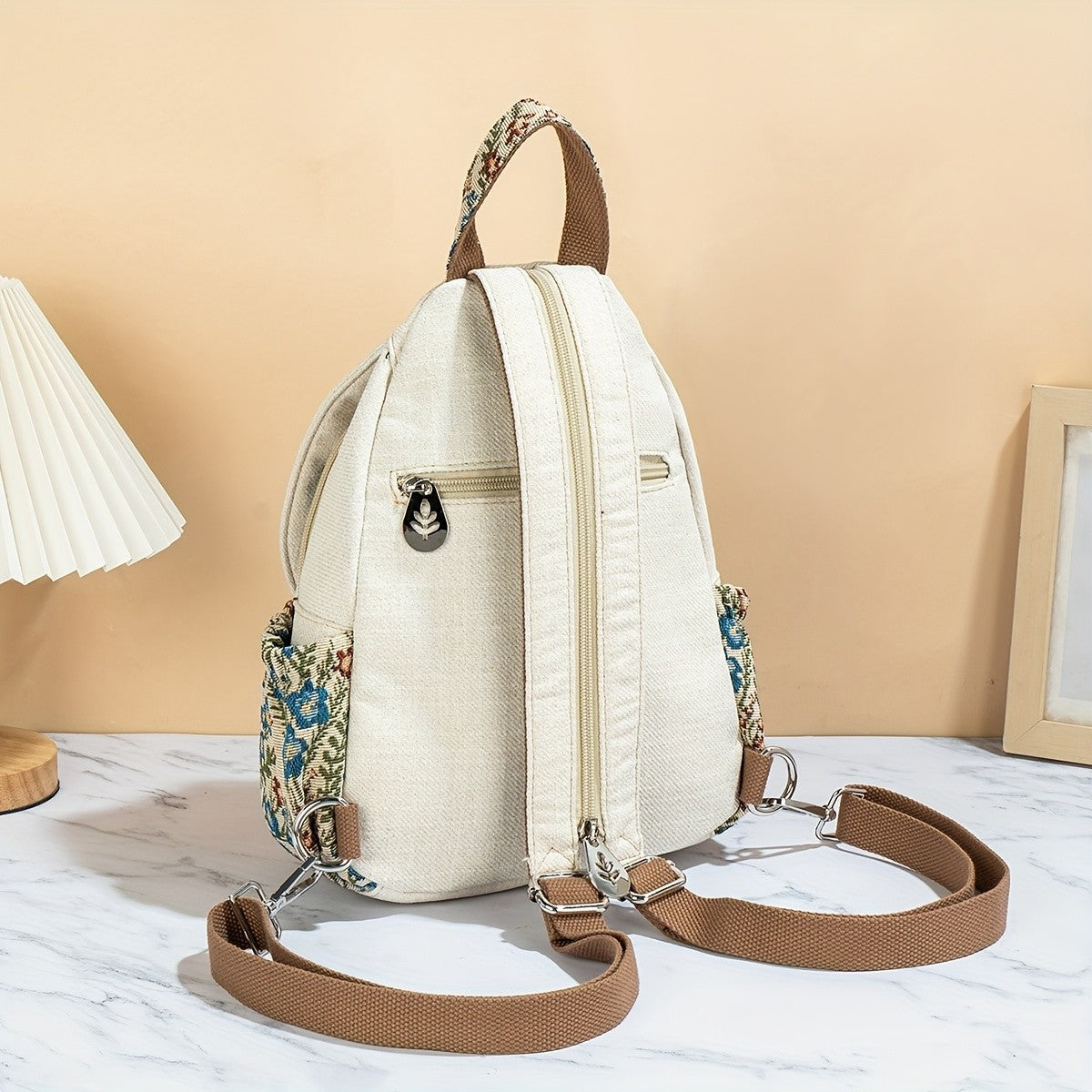 Floral & Cat Canvas Backpack