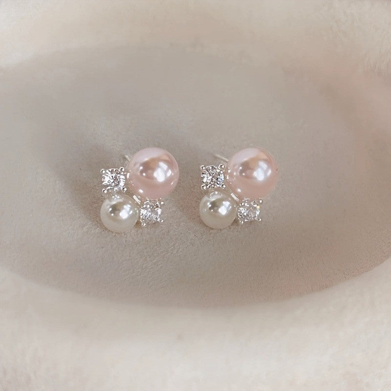 Pink Pearl & Crystal Cluster Earrings
