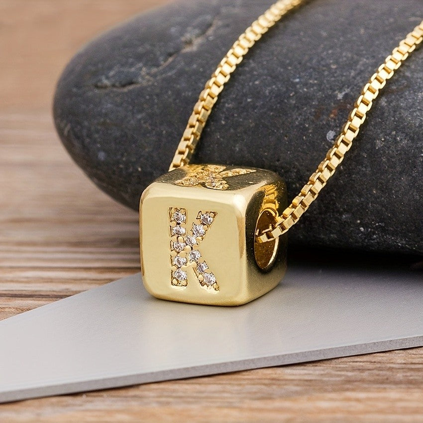 Crystal Initial Cube Necklace