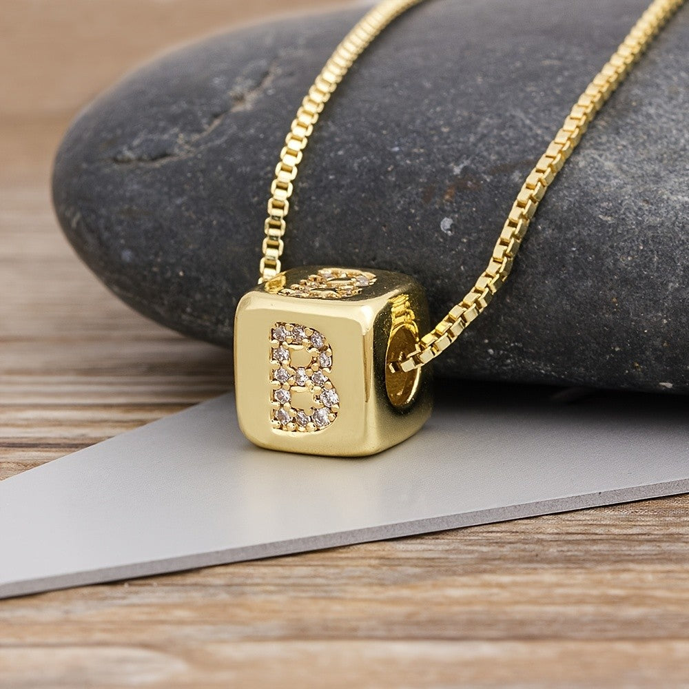 Crystal Initial Cube Necklace