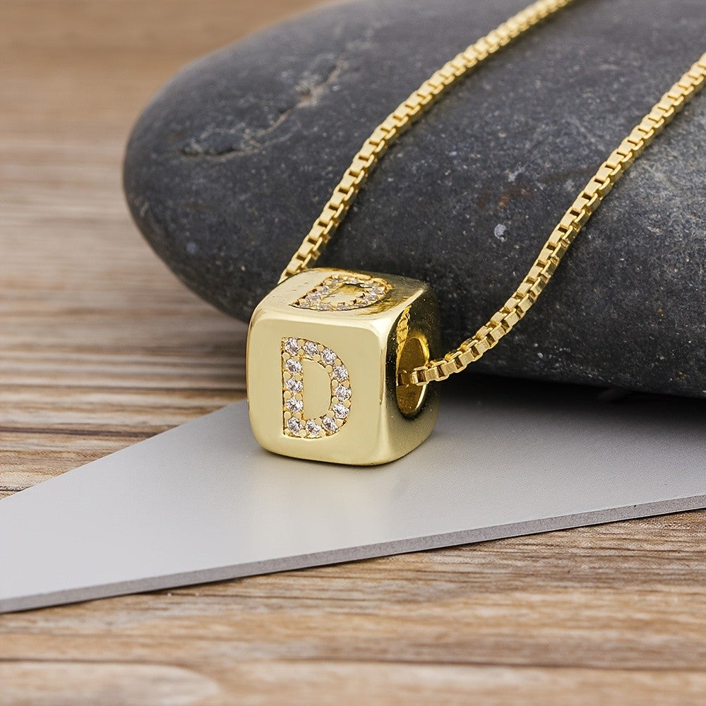 Crystal Initial Cube Necklace