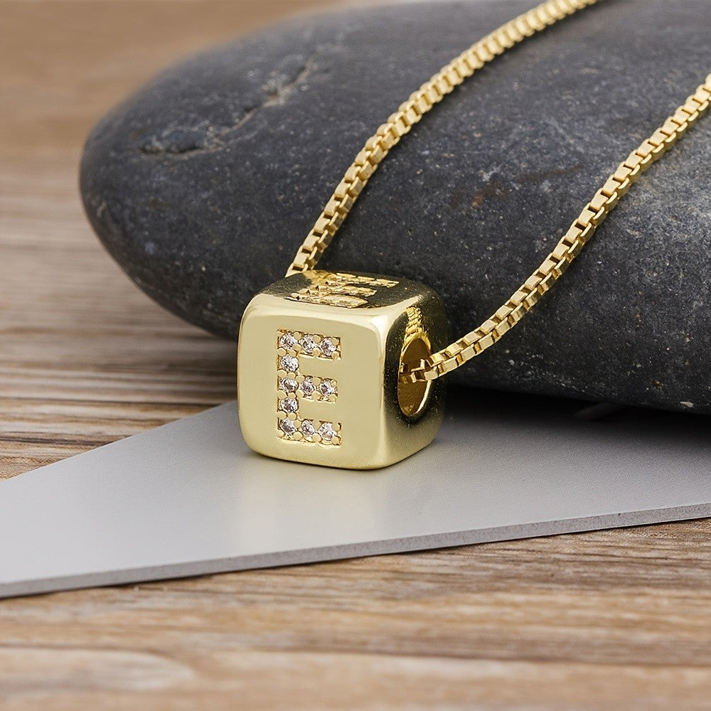 Crystal Initial Cube Necklace