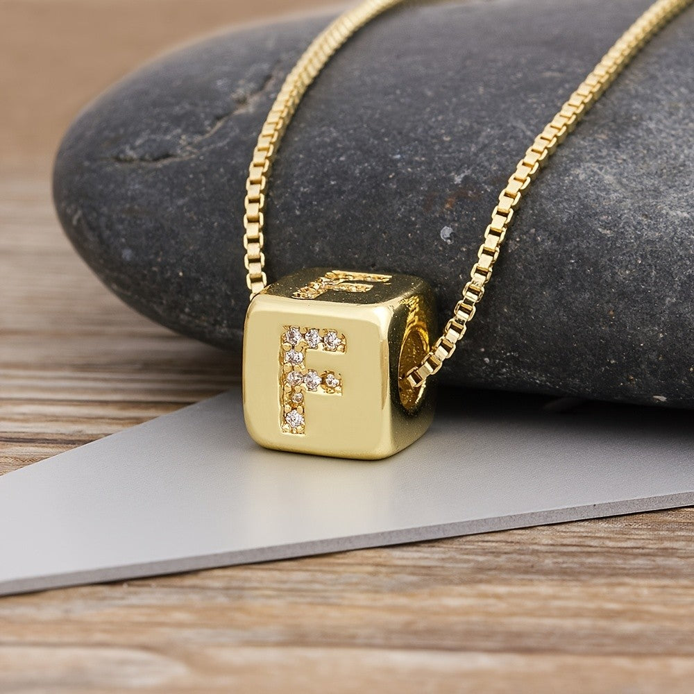 Crystal Initial Cube Necklace