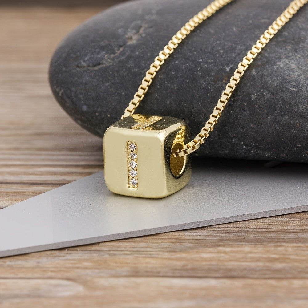Crystal Initial Cube Necklace