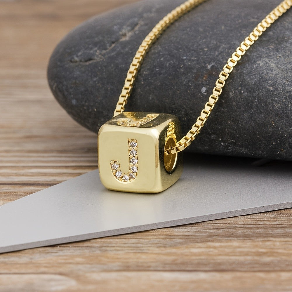 Crystal Initial Cube Necklace
