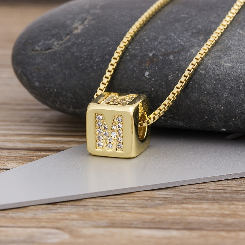 Crystal Initial Cube Necklace