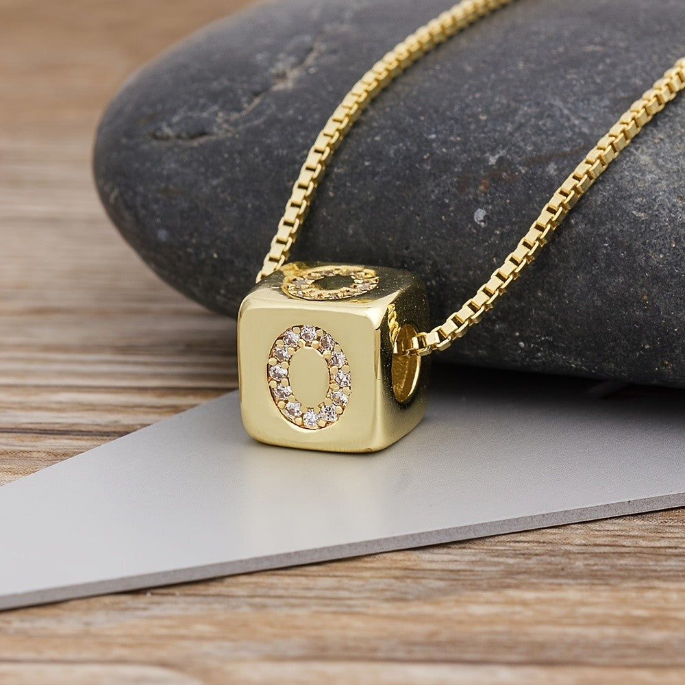 Crystal Initial Cube Necklace