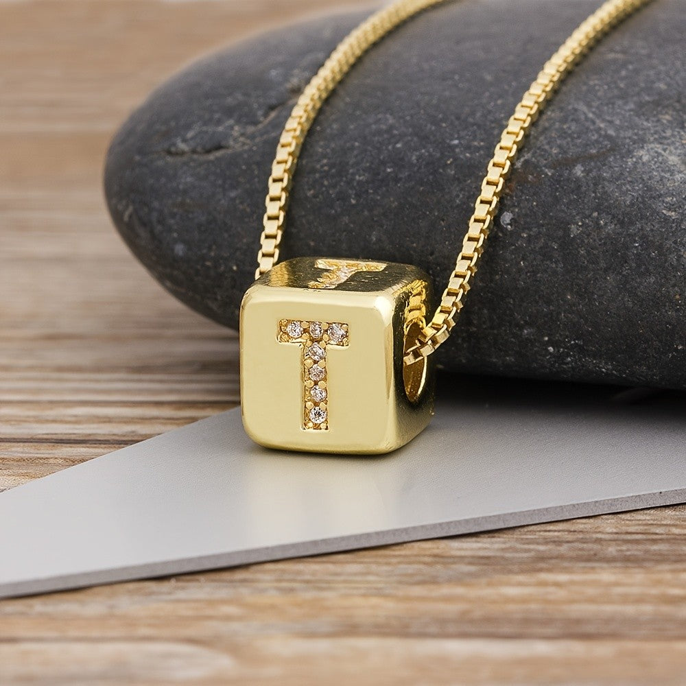 Crystal Initial Cube Necklace