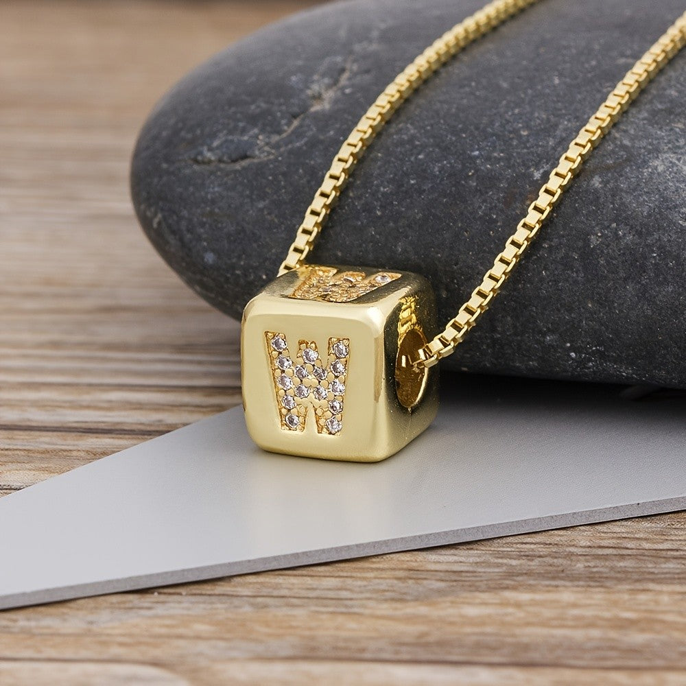 Crystal Initial Cube Necklace