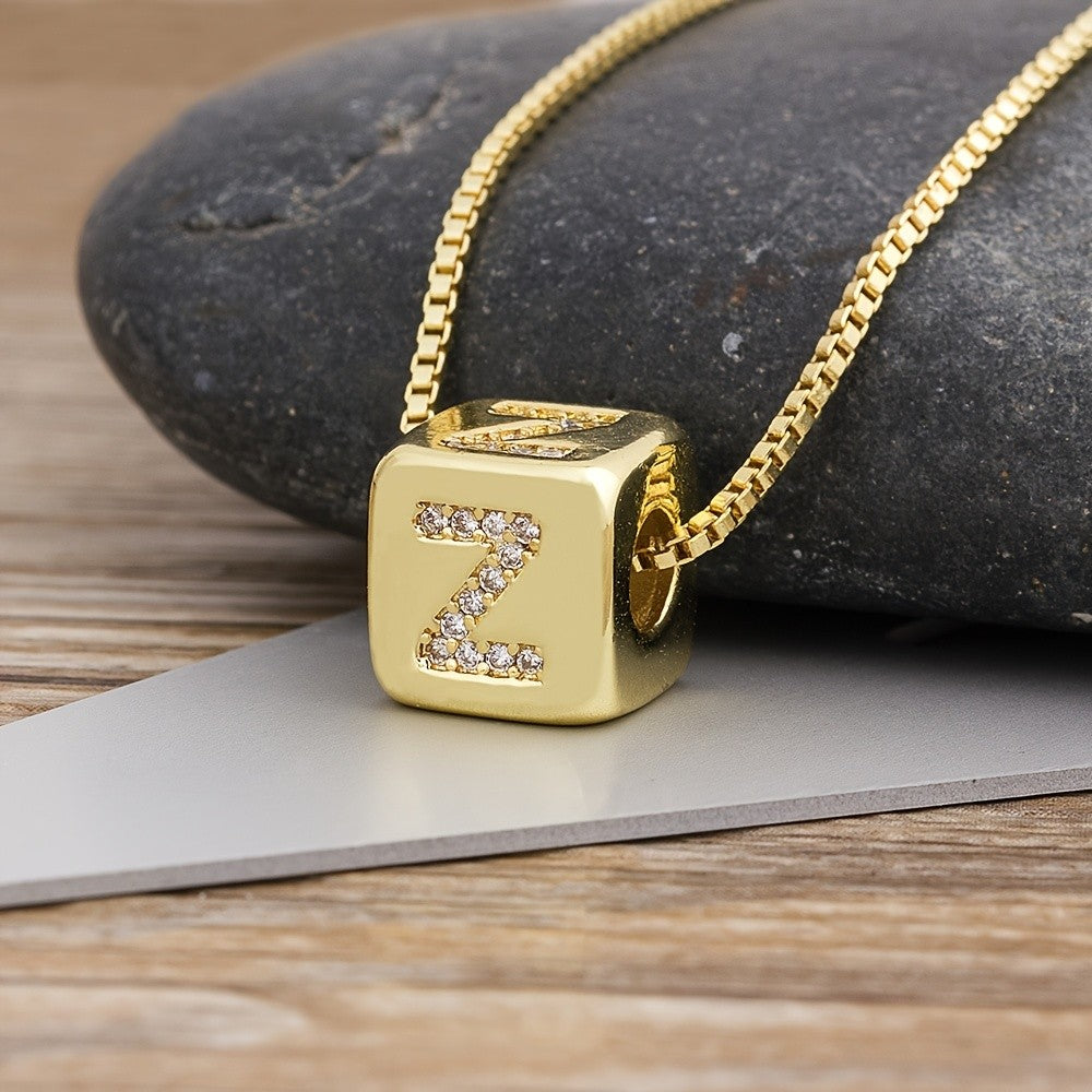 Crystal Initial Cube Necklace