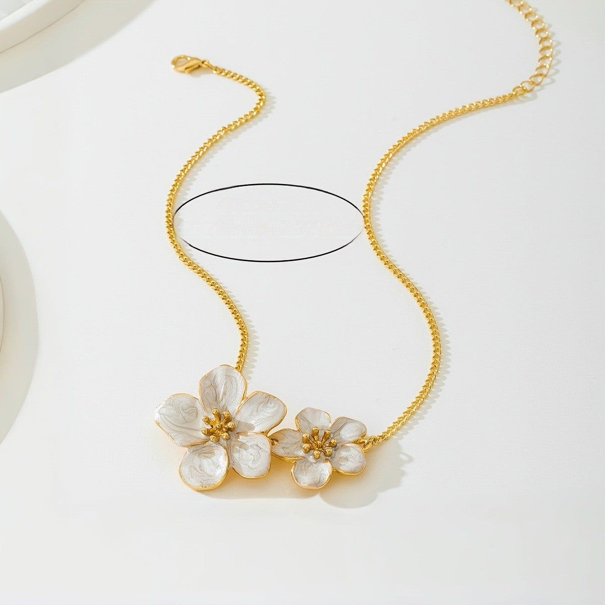 White Floral Duo Necklace