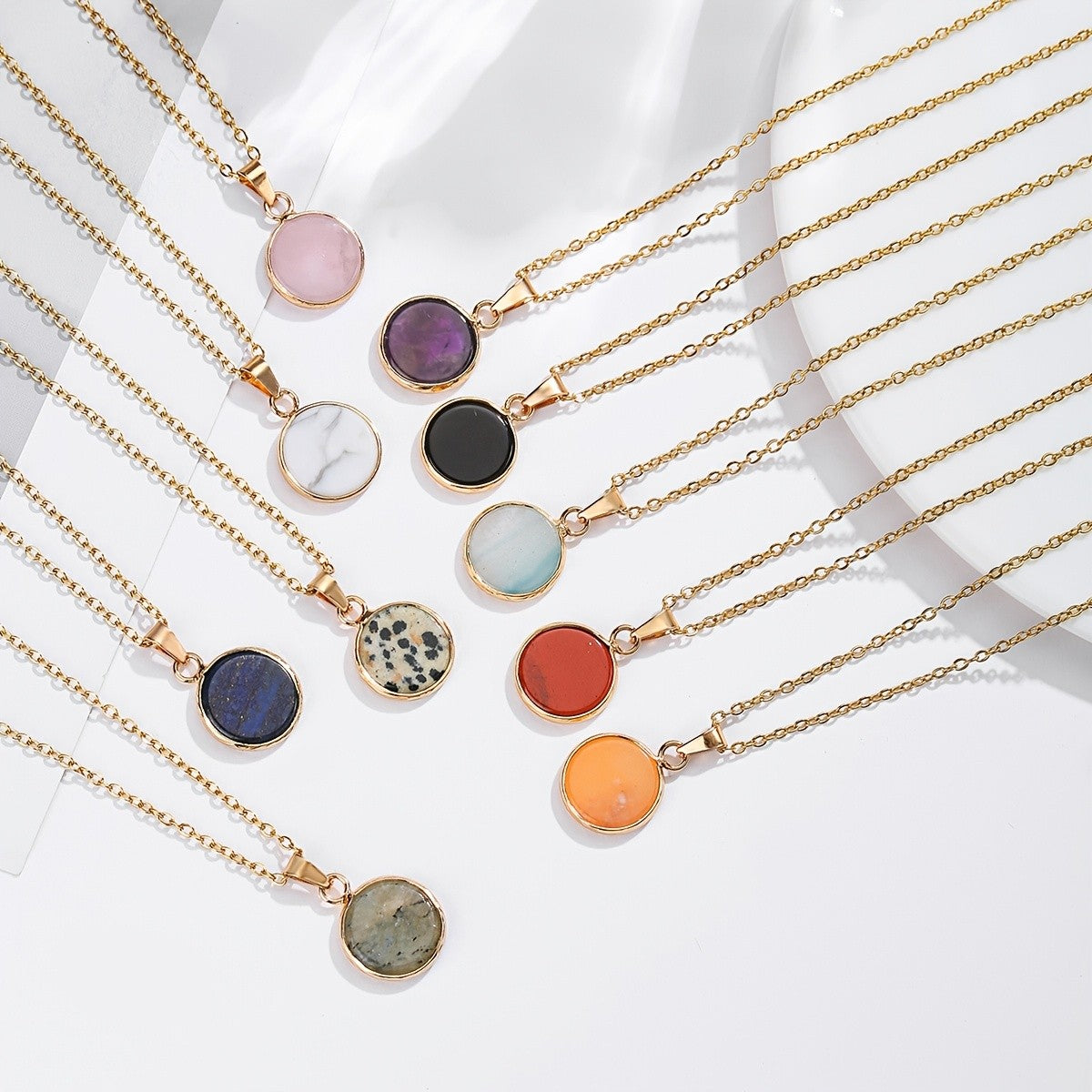 Assorted Stone Disc Necklace