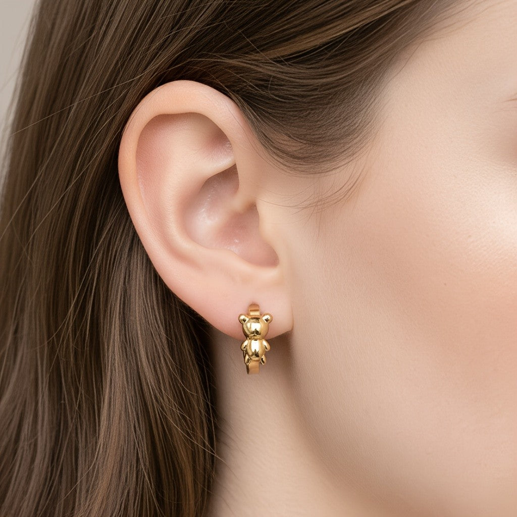 3D Bear Charm Hoop Earrings