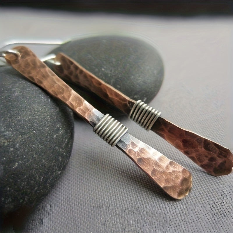 Hammered Copper Bar Earrings