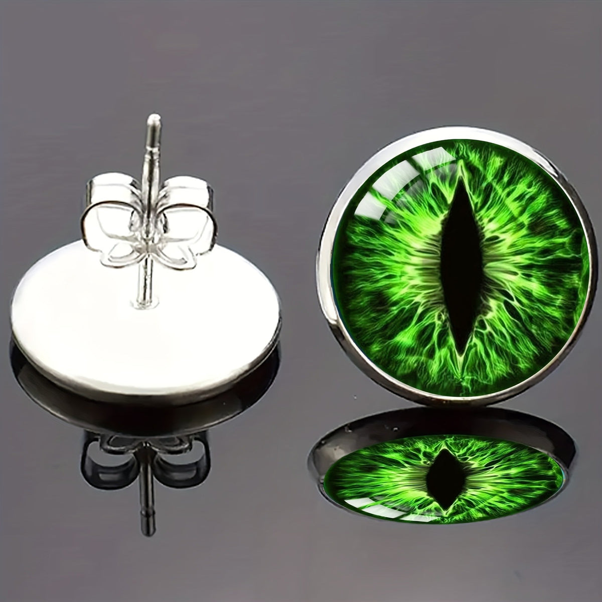 Green Dragon Eye Stud Earrings