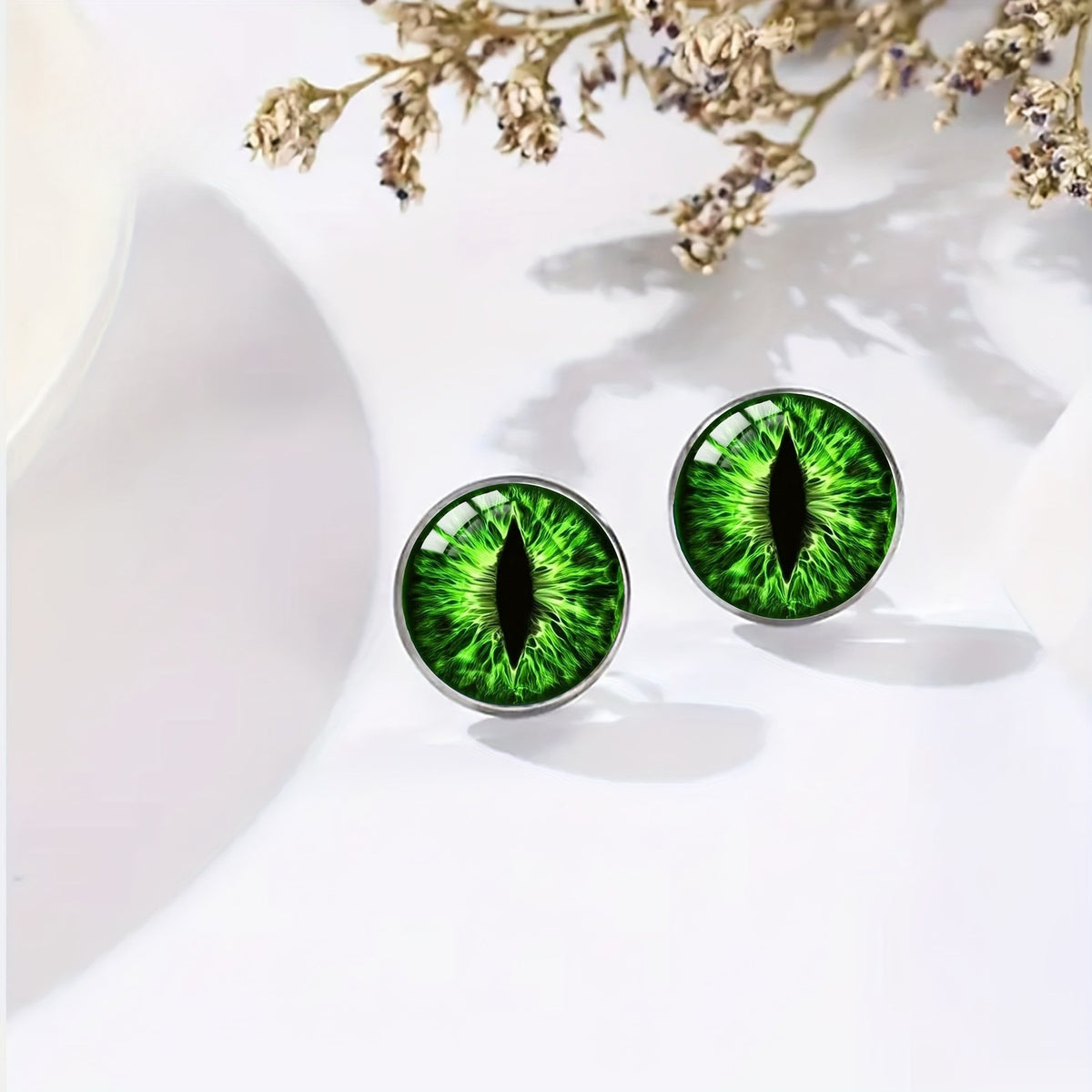 Green Dragon Eye Stud Earrings