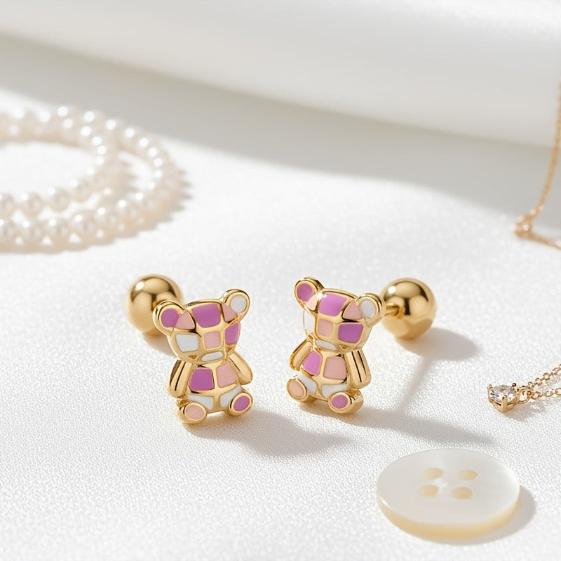 Colorful Mosaic Bear Earrings