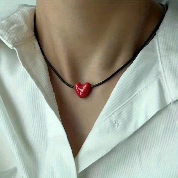 Red Ceramic Heart Necklace