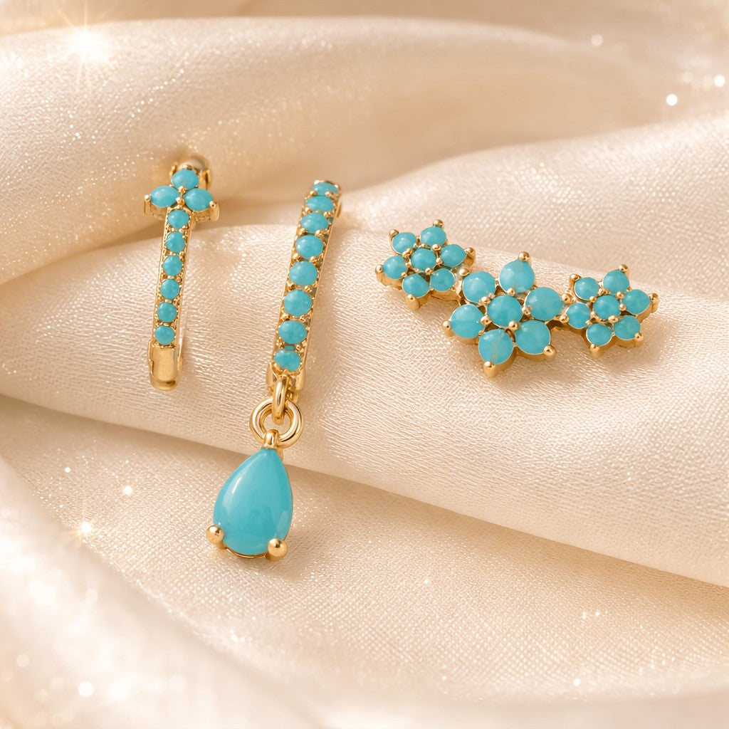 Turquoise Flower Earring Set