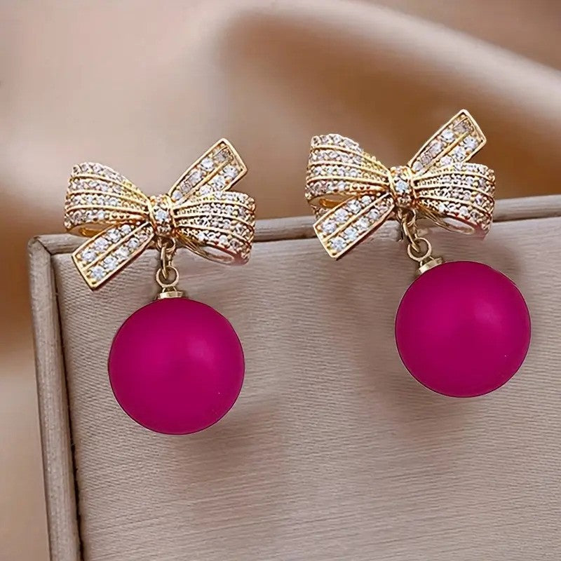Rhinestone Bow Drop Earrings