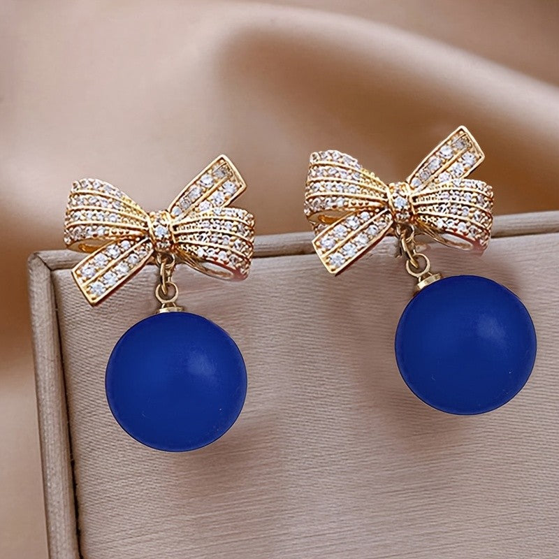 Rhinestone Bow Drop Earrings