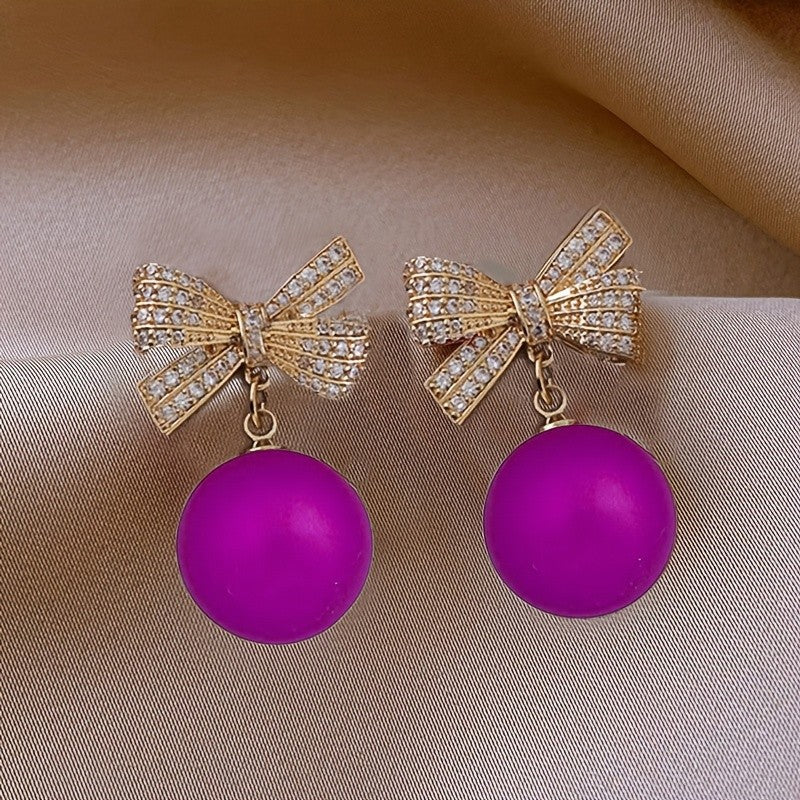 Rhinestone Bow Drop Earrings