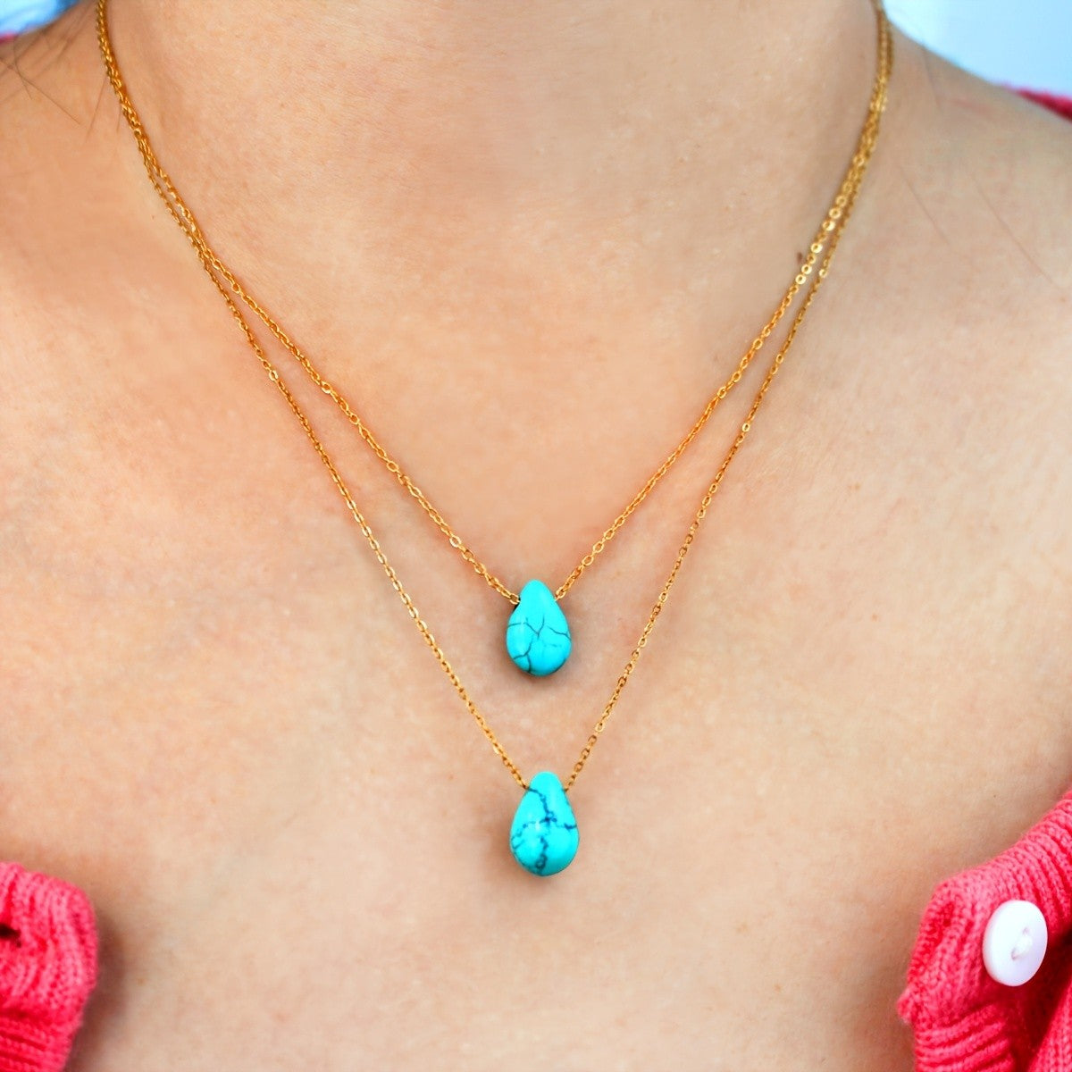 Synthetic Turquoise Teardrop Necklace