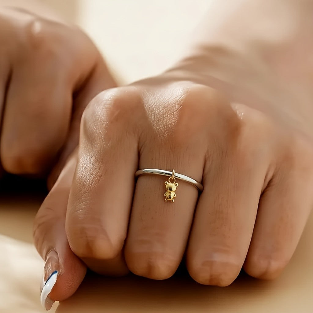 Dainty Bear Charm Ring