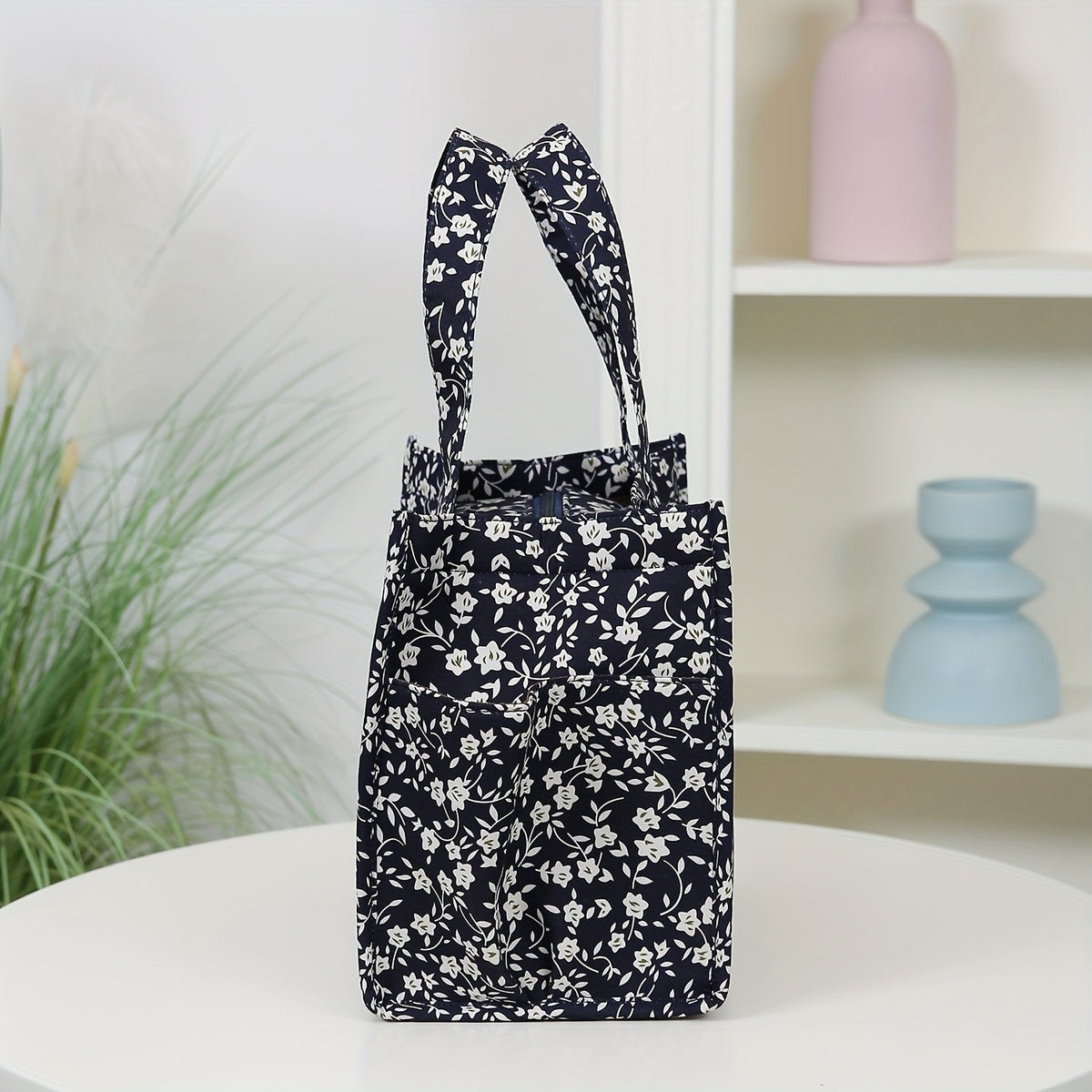 Floral Print Zipper Tote