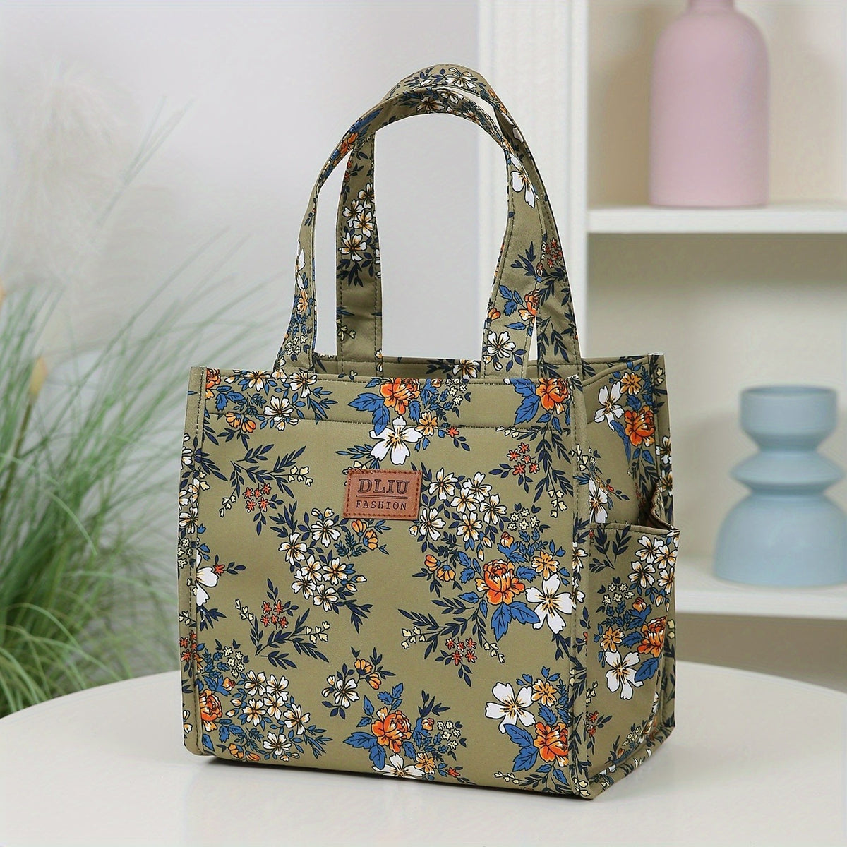 Floral Print Zipper Tote