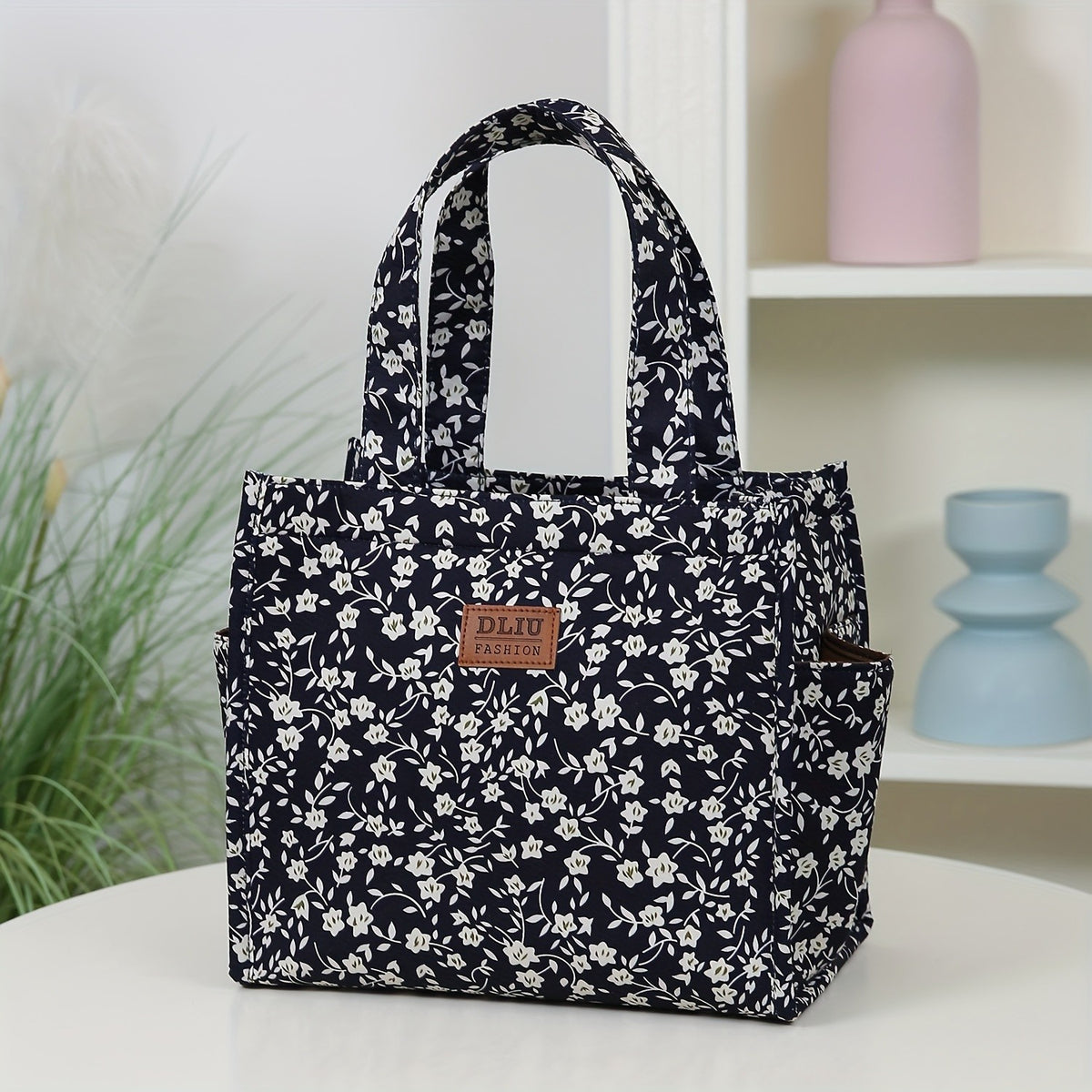 Floral Print Zipper Tote