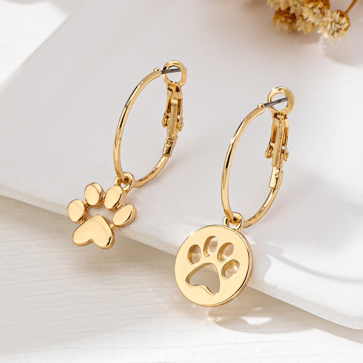 Paw Print Disc & Charm Hoop Earrings