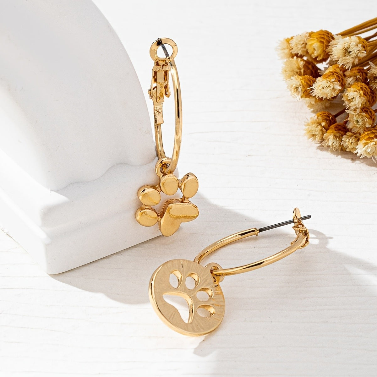 Paw Print Disc & Charm Hoop Earrings